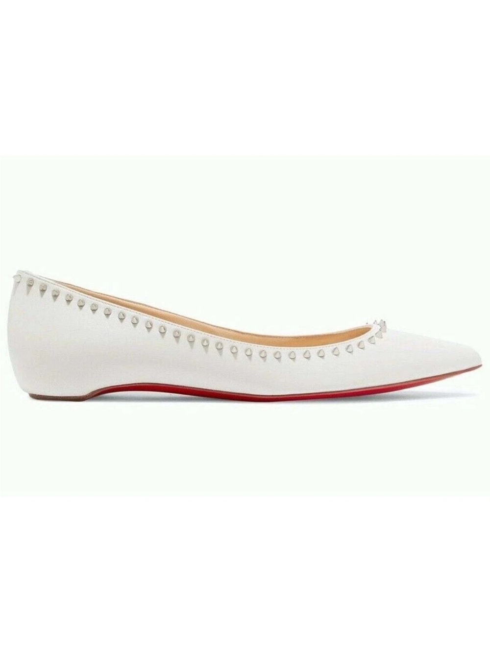 Christian Louboutin Anjalina Flat White Snow Leather Spike Pointed Ballerina 37